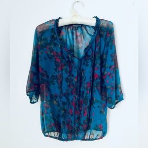 Express sheer, blue floral top. Size small
